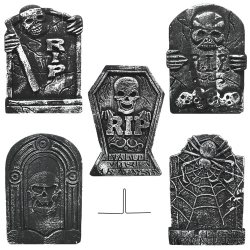 Halloween Foam RIP Graveyard Tombstones (5 Pack), Headstone Halloween Yard Decorations with 10 Metal Stakes, Foam Tombstone Halloween Decorations for Lawn Yard Garden Outdoor Indoor Decorations