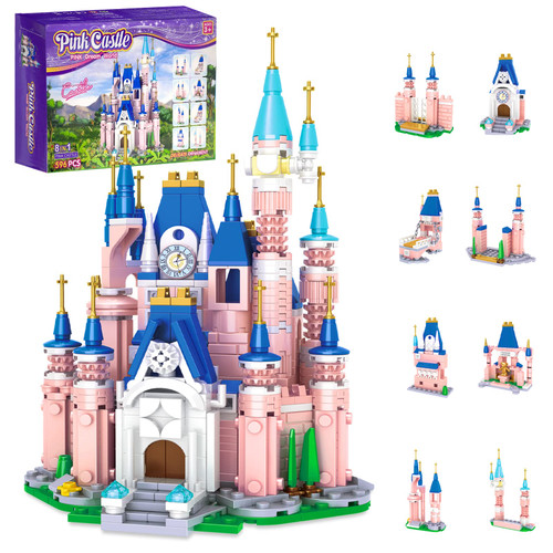 Hodlvant Princess Castle Building Blocks Toys for Kids, 596 Pcs Pink Palace Girls Princess Castle Roleplay Building Set, Stem Learning Construction Toys Set EducationalToys for Boys Girls Age 6+