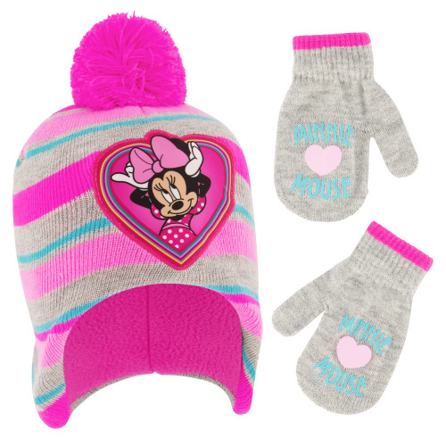 Disney girls Minnie Mouse Toddler Girl Winter and Mitten Set Beanie Hat, Minnie Mouse, 2-4T US
