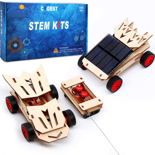 2 Set STEM Kit,Solar Model Car Building Project Science Experiment Assembly 3D Wooden Puzzle Craft,Wireless Remote Control Electric Motor Educational DIY Gift Toys for Kids Age 8 9 10 11 12 13 14