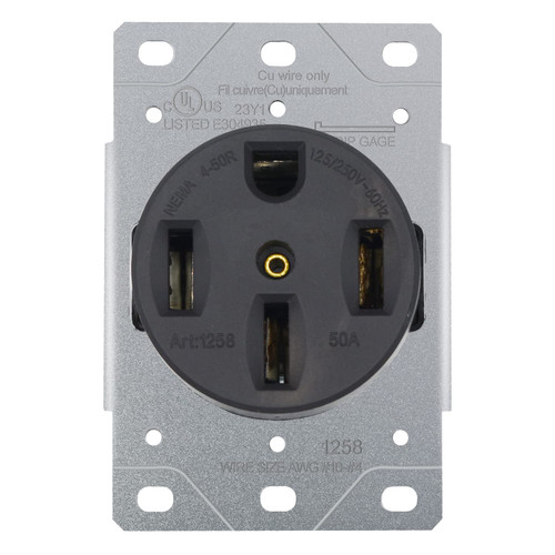 NEMA 14-50R Receptacle Outlet 50 Amp Flush Mounting, 3 Pole, 4 Wire 125/250V, Heavy Duty Commercial Industrial Grade UL Listed, bekca Black (50A,14-50R) NEMA 14-50R Receptacle Outlet 50 Amp Flush Mounting, 3 Pole, 4 Wire 125/250V, Heavy Duty Commercial Industrial Grade UL Listed, bekca Black (50A,14-50R)