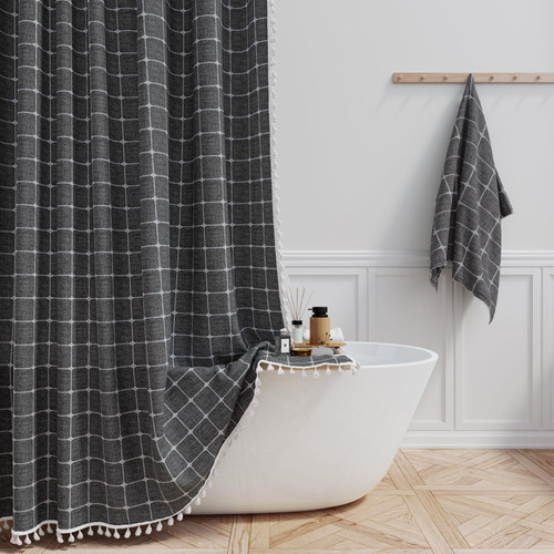 BTTN 78 Inch Long Shower Curtain - Gray Boho Farmhouse Linen Ultra Thick Fabric Shower Curtain Set with Hooks, Tall Rustic Country Weighted Cloth Shower Curtains for Bathroom - Charcoal Grey - 72x78 BTTN 78 Inch Long Shower Curtain - Gray Boho Farmhouse Linen Ultra Thick Fabric Shower Curtain Set with Hooks, Tall Rustic Country Weighted Cloth Shower Curtains for Bathroom - Charcoal Grey - 72x78