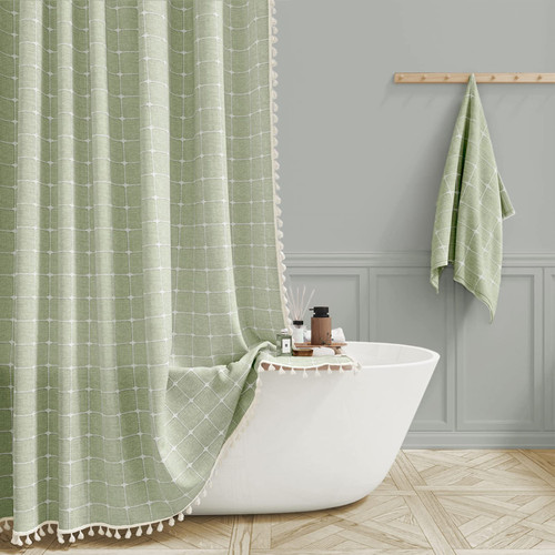 BTTN 78 Inch Long Shower Curtain - Boho Farmhouse Linen Ultra Thick Fabric Shower Curtain Set with Plastic Hooks, Tall Rustic Country Luxury Cloth Shower Curtains for Bathroom Decor, Sage Green, 72x78 BTTN 78 Inch Long Shower Curtain - Boho Farmhouse Linen Ultra Thick Fabric Shower Curtain Set with Plastic Hooks, Tall Rustic Country Luxury Cloth Shower Curtains for Bathroom Decor, Sage Green, 72x78