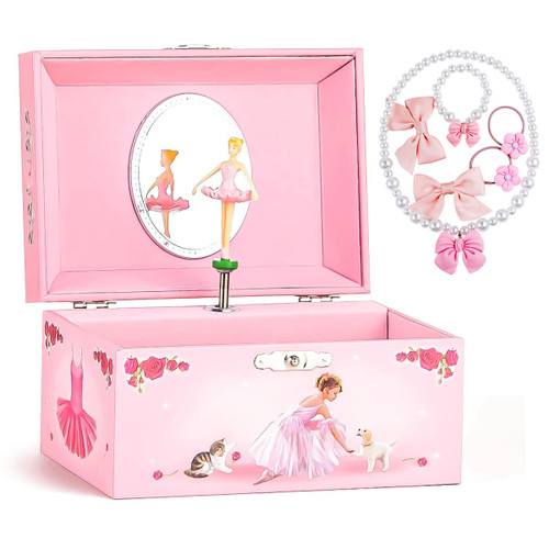 Girl's Musical Jewelry Storage Box with Spinning Ballerina Theme, Kids Musical Jewelry Box with Jewelry Set, Music Box for Little Girls Daughter Granddaughter, Birthday Anniversary, Swan Lake Tune Girl's Musical Jewelry Storage Box with Spinning Ballerina Theme, Kids Musical Jewelry Box with Jewelry Set, Music Box for Little Girls Daughter Granddaughter, Birthday Anniversary, Swan Lake Tune