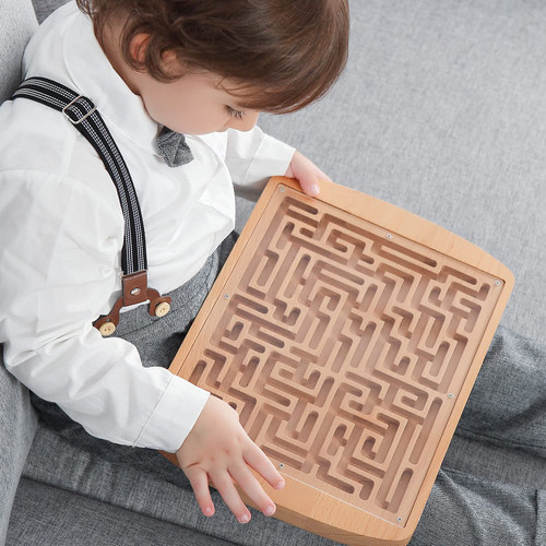 Leikes Wooden Labyrinth Game Marble Maze with One Steel Marble,Maze Toy for Kids Youngsters Adults,Wooden Puzzle Maze Brain Teaser Games for Challenges Game Lover,Kids Gift,Table Activity