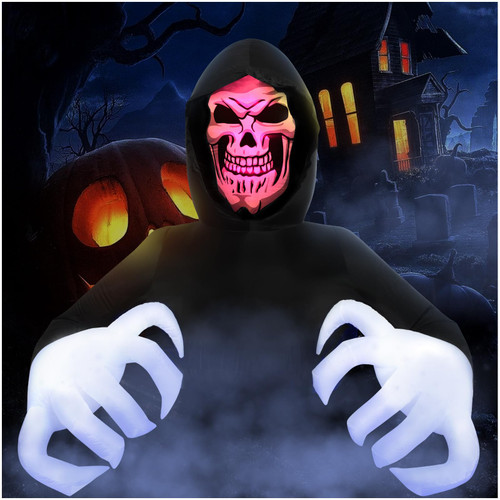 Halloween Inflatable Decorations Grim Reaper - 8 FT Length Halloween Outdoor Blow Up Yard Decoration Built in LED Lights - Halloween Outside Yard Garden Lawn Decor
