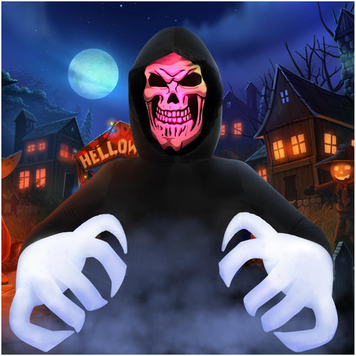 Halloween Inflatables Grim Reaper Halloween Giant Decorations with Light 8 FT Length 6 FT Height Blow Up Inflatable Ghost for Halloween Outdoor Yard Decor, Garden, Lawn