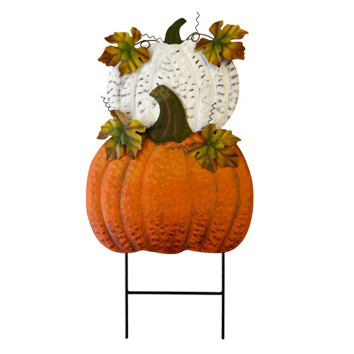 Metal Stacked Pumpkins Harvest Garden Stakes Fall Thanksgiving Yard Decor,Autumn Fall Yard Welcome Signs for Patio Pathway Outdoor Decorations