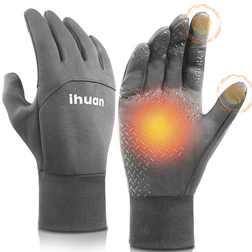 ihuan Winter Gloves for Men and Women - Waterproof Warm Glove for Cold Weather, Thermal Gloves with Touch Screen Finger for Workout, Running, Cycling, Bike (Grey, Large)