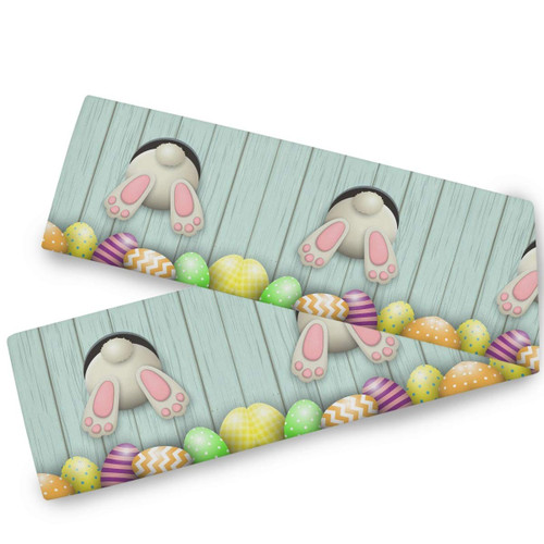 Bunny Tail Easter Eggs Table Runner 13x90 Inches Double Sided Rabbit Flowers Spring Table Runners Cloth Washable Egg Hunt Kitchen Dining Fabric for Holiday Party Home Happy Easter Day Decorations
