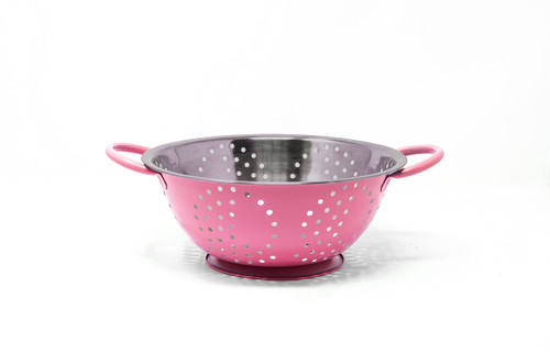 Exultimate Stainless Steel Colander Strainer with Base and Handle for Draining, 1.5 Quart, Pink