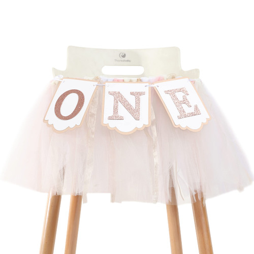 Blush Gold 1st Birthday High Chair Tutu - Girls 1st Birthday Highchair Banner,Rose Gold Birthday Decoration,Blush Pink And Gold One Birthday Banner,1st Birthday Smash Cake Party Decor Gold Ribbon Garland