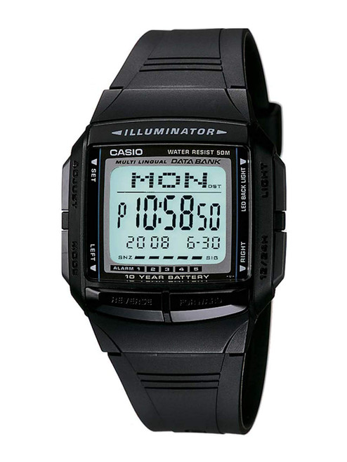Casio Multilingual Mens Databank Watch, with 13 Languages and 30 Page Databank, 50M Water Resistant, 5 Multi-Function Alarms, with Stopwatch, and Countdown Timer, Features Hourly Time Signals