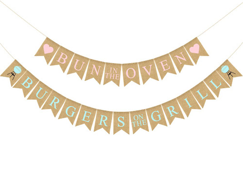 Baby-Q BBQ Themed Baby Shower Party Decorations, Bun in the Oven,Burgers on the Grill Gender Reveal Banner, Barbeque BabyQ Baby Shower Yard Sign,