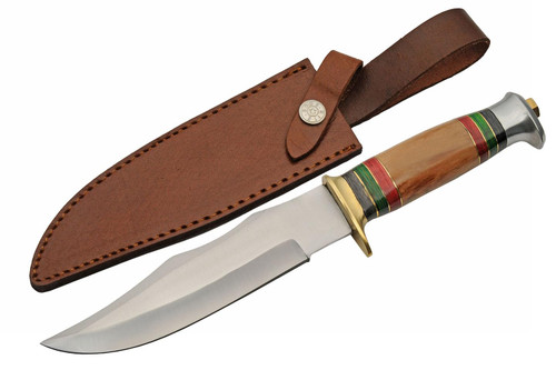 SZCO Supplies 12" Wood Handled Heavy Duty Stainless Steel Outdoor Hunting Knife With Sheath SZCO Supplies 12" Wood Handled Heavy Duty Stainless Steel Outdoor Hunting Knife With Sheath