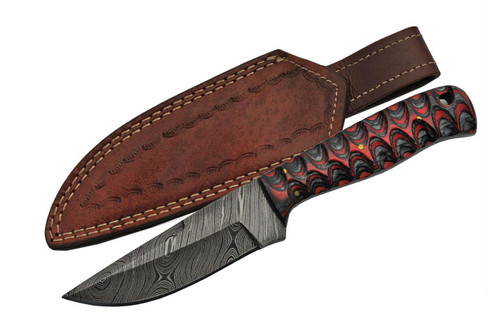 Szco Supplies Damascus Steel Red Twisted Wood Hunting Knife, 7.5 inches Szco Supplies Damascus Steel Red Twisted Wood Hunting Knife, 7.5 inches