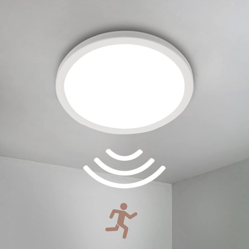 PIMBTPE 2 Pack Motion Sensor Ceiling Lights, 9 Inch 18W LED Flush Mount Ceiling Lighting, 2250LM 5000K Ceiling Fixture for Aisle, Hallway, Stairs, Porch, Garage, White
