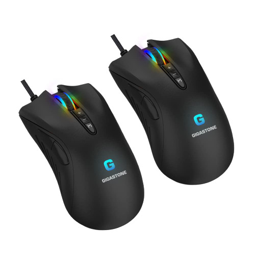 Gigastone 2 Pack Gaming Mouse Up to 3200 DPI Adjustable, Wired Gaming Mouse with Customizable RGB Backlight, 8 Programmable Buttons, 256KB Onboard Memory, Most Suitable for Windows 7 and Up