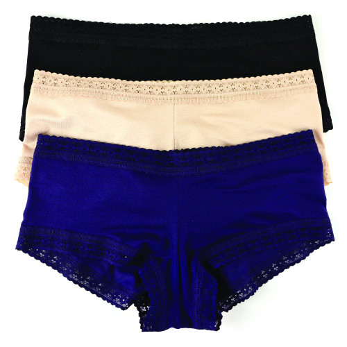 hanky panky, Dream Tencel Modal Boyshort Value 3 Pack,Black/Chai/Indigo, Large