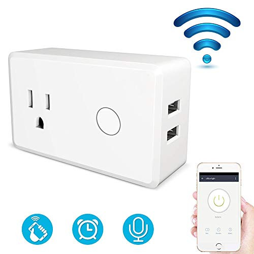 WiFi Smart Plug with Dual USB Ports, GOXMGO Wireless Remote Control Mini Smart Outlet Work with Alexa Echo, Google Home, Smart Socket with Timing function for iOS/Android, Amazon Echo Accessories