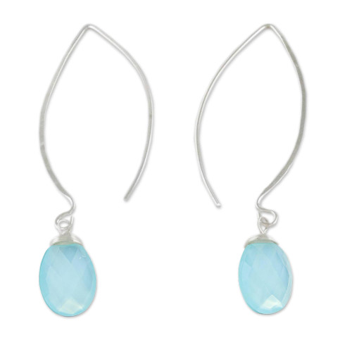 NOVICA Artisan Handmade Chalcedony Dangle Earrings .925 Sterling Silver White Thailand 'Sublime'