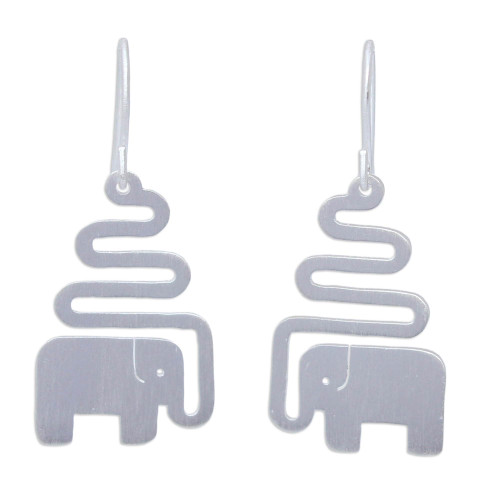 NOVICA Artisan Handmade .925 Sterling Silver Dangle Earrings Women's Thailand Animal Themed 'Trumpeting Elephant'