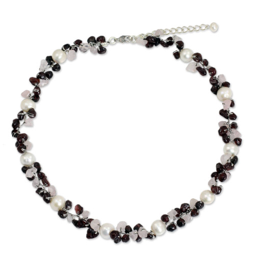 NOVICA Multi-Gem Garnet Cultured Freshwater Pearl Silver Plated Beaded Necklace 'Luscious Chic' NOVICA Multi-Gem Garnet Cultured Freshwater Pearl Silver Plated Beaded Necklace 'Luscious Chic'