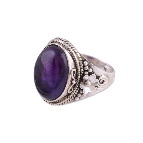 NOVICA Amethyst .925 Sterling Silver Cocktail Ring 'Paradise Found'