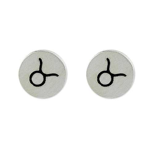 NOVICA Handmade .925 Sterling Silver Stud Earrings from Thailand Zodiac [0.2 in Diam.] 'Satin Taurus'