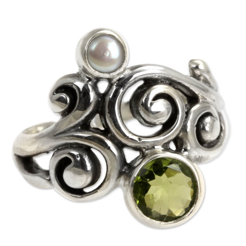 NOVICA Peridot Cultured Freshwater Pearl .925 Sterling Silver Artisan Crafted Cocktail Ring, Cloud Song' NOVICA Peridot Cultured Freshwater Pearl .925 Sterling Silver Artisan Crafted Cocktail Ring, Cloud Song'