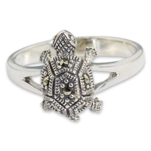 NOVICA Marcasite .925 Sterling Silver Turtle Ring, Happy Thai' NOVICA Marcasite .925 Sterling Silver Turtle Ring, Happy Thai'