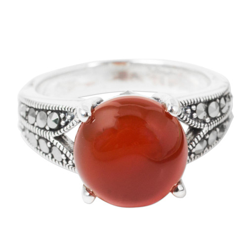 NOVICA Carnelian and Marcasite .925 Sterling Silver Artisan Ring, Marigold' NOVICA Carnelian and Marcasite .925 Sterling Silver Artisan Ring, Marigold'