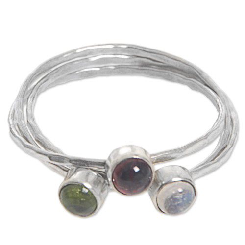 NOVICA Garnet .925 Sterling Silver Cocktail Ring 'Memorable Trio'