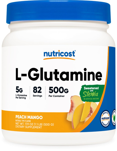 Nutricost L-Glutamine Powder Sweetened with Stevia (500 Grams, Peach Mango) | L-Glutamine Supplement for Gut Support, 5 Grams of L-Glutamine Per Serving - Gluten Free, Non-GMO Nutricost L-Glutamine Powder Sweetened with Stevia (500 Grams, Peach Mango) | L-Glutamine Supplement for Gut Support, 5 Grams of L-Glutamine Per Serving - Gluten Free, Non-GMO