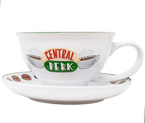 Silver Buffalo Friends Central Perk Logo Ceramic Teacup and Saucer, 12 Ounces