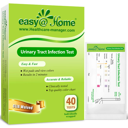 Urine Tract Infection Test Easy@Home : UTI Test Strips Individual Pouch for Women and Men Detects Leukocytes Nitrites - 2 in 1 Urinary Testing Kit for Home Use Tests 40 Count