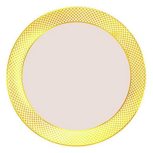 Kaya Plastic Diamond Rim Appetizer/Salad Plates - 7.5" | Round | Ivory/Gold | Pack of 10