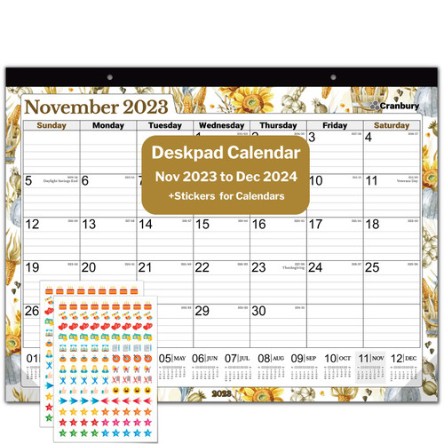 CRANBURY Large Desk Calendar 2024 (Seasons) - 22x17 Monthly Desktop Calendar, Use Nov 2023 to Dec 2024, Deskpad Calendar or Extra Large Wall Calendar 17x22, Includes Stickers