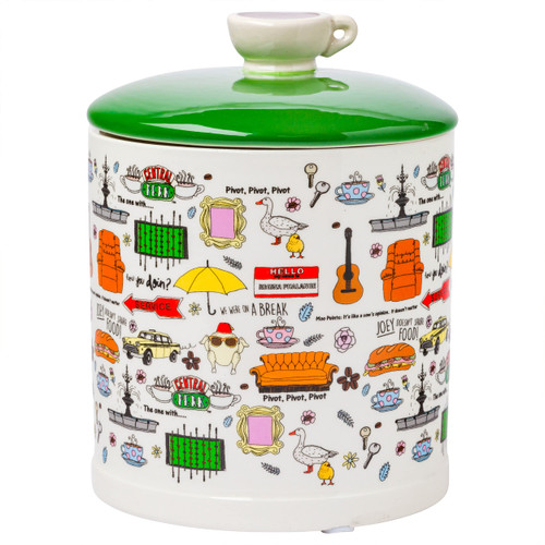 Silver Buffalo FRIENDS Signature Icons and Quotes Doodles Pattern Ceramic Canister Snack Cookie Jar (Small)