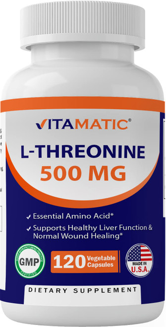 Vitamatic L-Threonine 500 mg 120 Vegetable Capsules - Promotes Healthy Liver, Cardiovascular & Structural Function