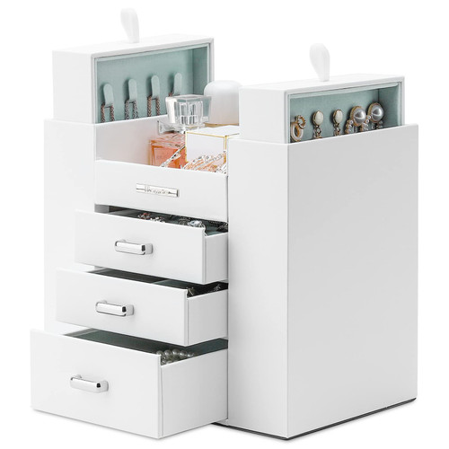 Homde Jewelry Organizer for Girls Women Jewelry Box Necklaces Rings Earrings Display Stand Jewelry Storage Holder Case for Bracelets Watches Sunglasses (White)