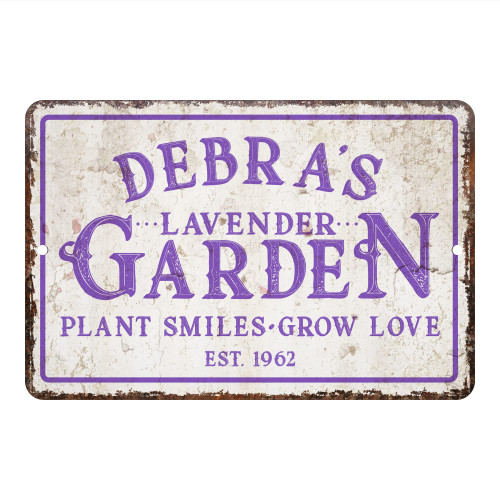 Pattern Pop Personalized Vintage Distressed Look Lavender Garden Metal Room Sign (12x18 Inches)