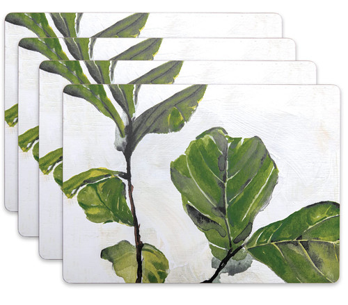 Cork Placemats: 4pc Set Heat Resistant Fiddle Fig Cork Backed Placemats - 16" x 12" Hardboard Placemats with Cork Backing for Dining Table - Perfect for Weeknights & Entertaining - rockflowerpaper