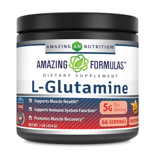 Amazing Formulas L-Glutamine Powder Supplement | Non-GMO | Gluten Free | Made in USA (Fruit Punch | 1 Lb)