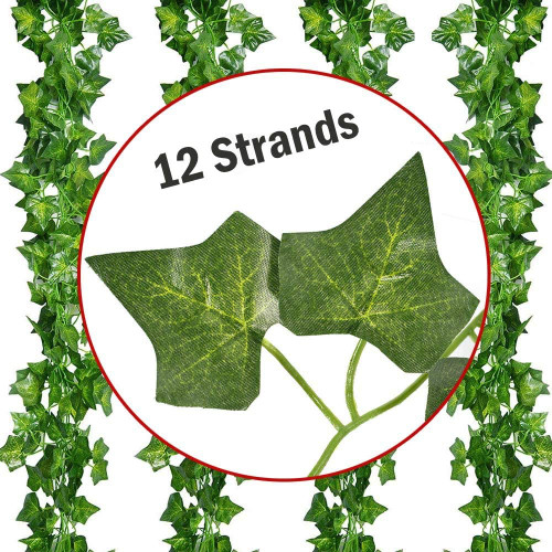 GARDEN SECRETS Artificial Hanging Plant Fake Plants Ivy Vine Garland Green Leaf Leaves 12 Strands for Home Garden