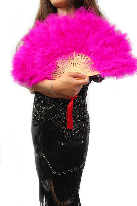 Fukang Feather Marabou Turkey Feather Fan (Hot Pink)