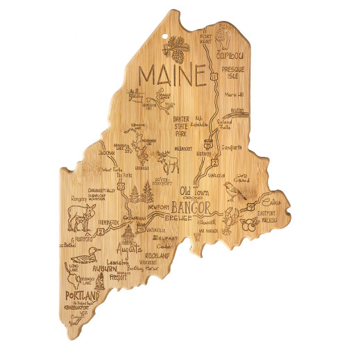 Totally Bamboo Destination Maine State Shaped Serving and Cutting Board, Includes Hang Tie for Wall Display