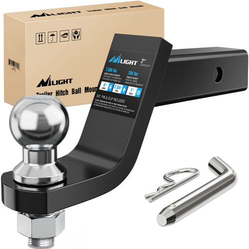 Nilight Trailer Hitch Ball Mount with 2-Inch Trailer Ball & 5/8" Hitch Pin Clip Fits 2-Inch Receiver 7500 lbs 4" Drop,2 Years Warranty