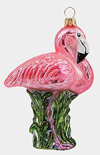 Pink Flamingo Bird Polish Mouth Blown Glass Christmas Ornament