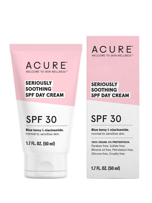 Acure Seriously Soothing SPF 30 Day Cream | 100% Vegan | For Dry to Sensitive Skin | Blue tansy & Niacinamide - Soothes & Provides Sunscreen | 1.7 Fl Oz